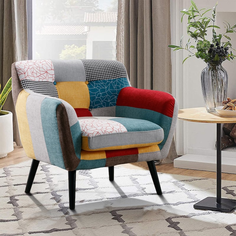 Mid Century Modern Fabric Accent Chairs with Rubber Wood Legs for Living Room - singlecolorful
