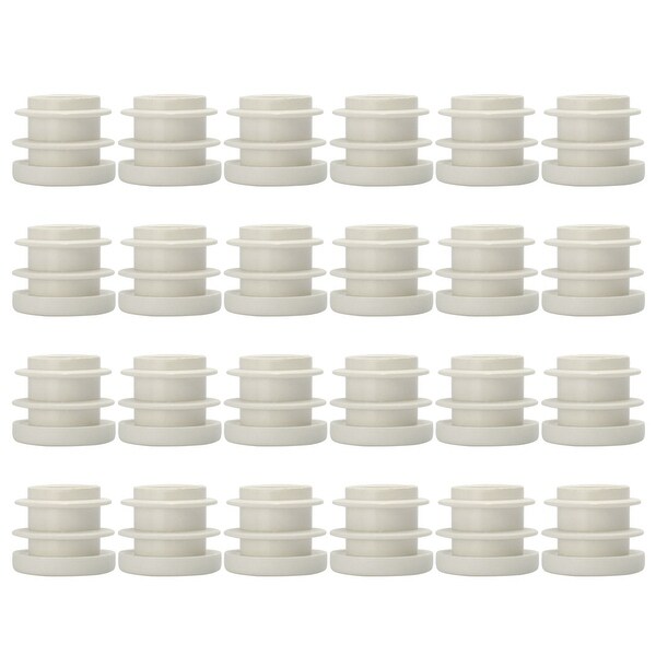 7/8" 22mm OD Plastic Round Ribbed Tube Insert Pipe End Cover Cap White 24pcs