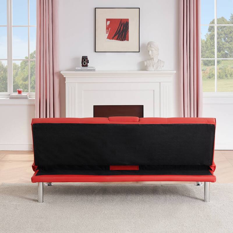 67-inch Leather Multifunctional Double Folding Sofa Bed with Tea