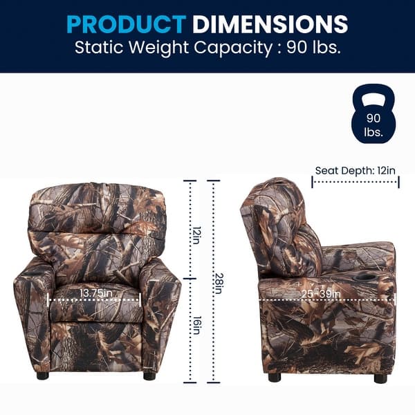 dimension image slide 2 of 4, Contemporary Kids Recliner with Cup Holder