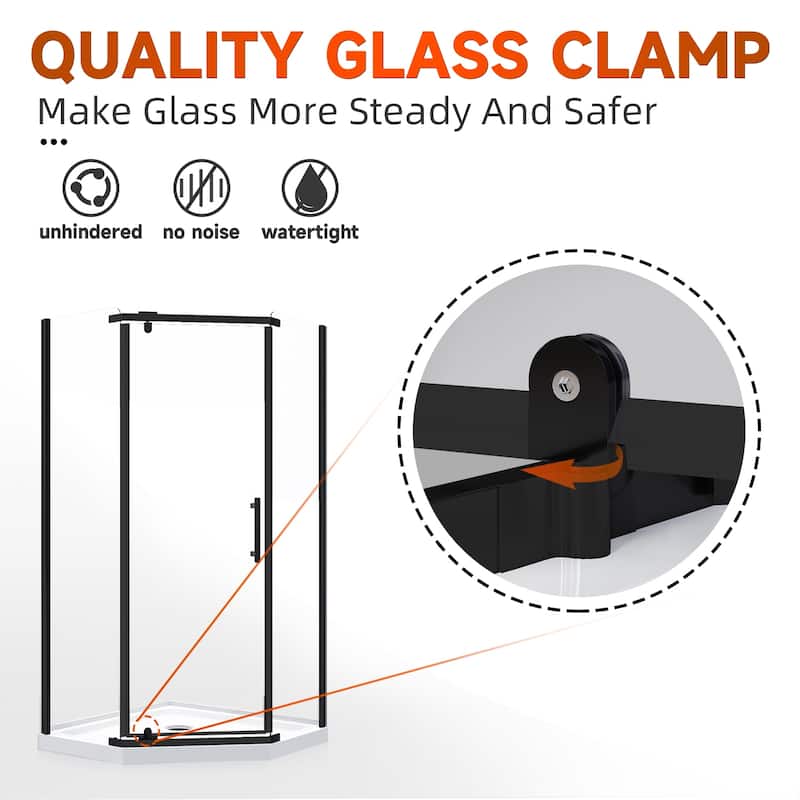 Elegant Neo-angle Frameless Sliding Shower Enclosure 36.5" W x 36.5" D x 72" H with 1/4" Clear Tempered Glass Door