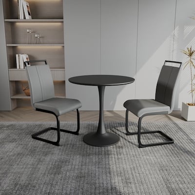 Modern 3-Piece Dining Set with Black Circular Table & 2 High Back C-shaped Tube Chairs