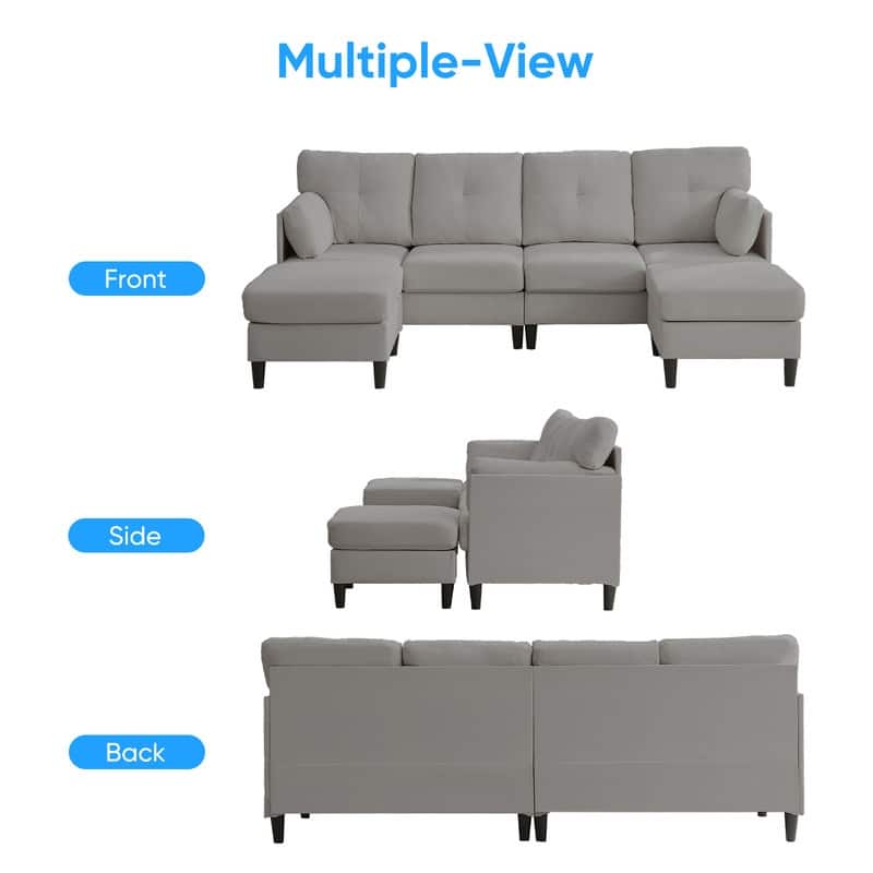 Mixoy W87"U-Shaped Sectional Couches,Velvet 4-Seater Convertible Sofa With Movable Storage Ottomans