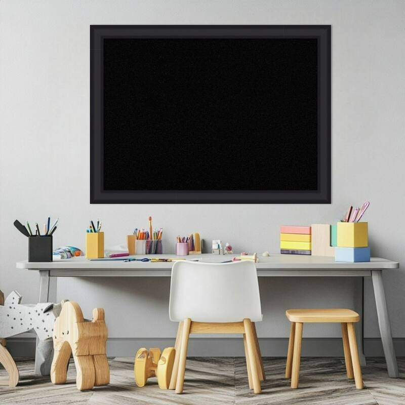 Oliver Black Narrow Wood Framed Cork Board - Bulletin Board, Organization Board, Pin Board