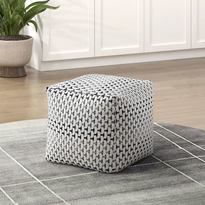 Square Pouf Jacquard Fabric Upholstery Modern Ottoman, Footstool, Non-Slip Floor Pouf, Bean Bag Chair, 1pc Sitting Pouf