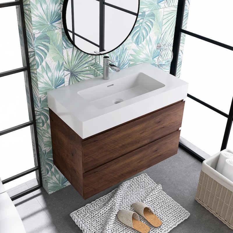 Floating Bathroom Vanity with Solid Surface Top