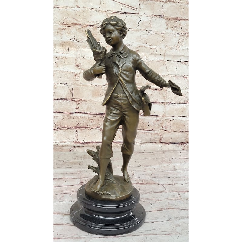 Young School Boy Carrying Supplies - 19Th Century Reproduction Sculpture After Bruchon