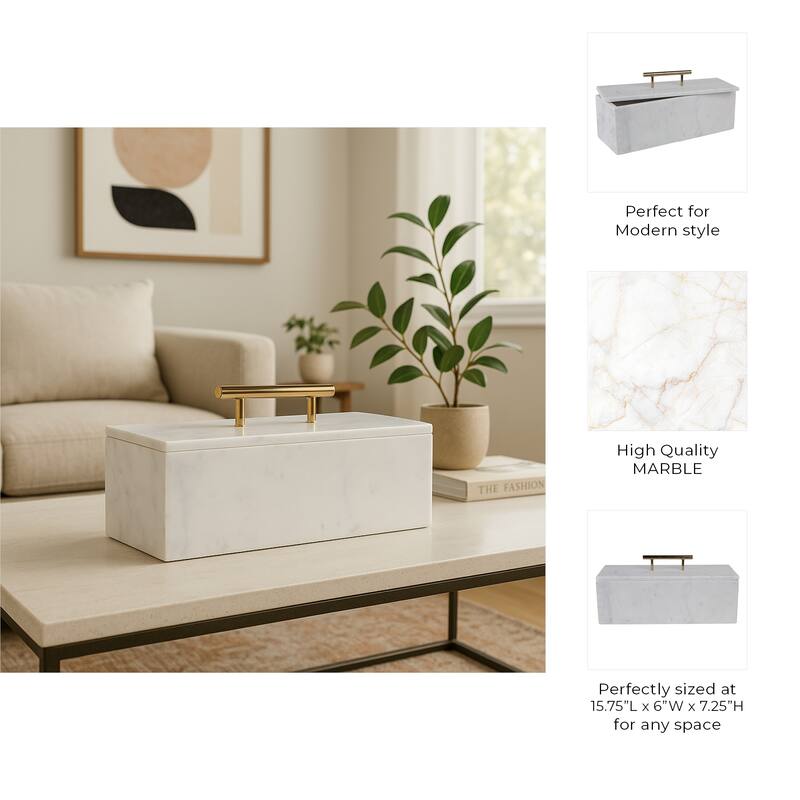 Marble Decorative Box Lidded Container Modern Handle Accent Luxury