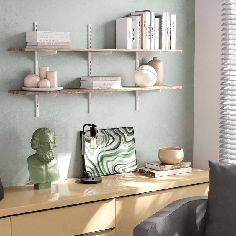 Wallniture Turin 48" Wall Mounted Shelves with Adjustable Brackets, Floating Bookshelves for Office & Living Room, 2,3 or 4 Tier - 2 Tier