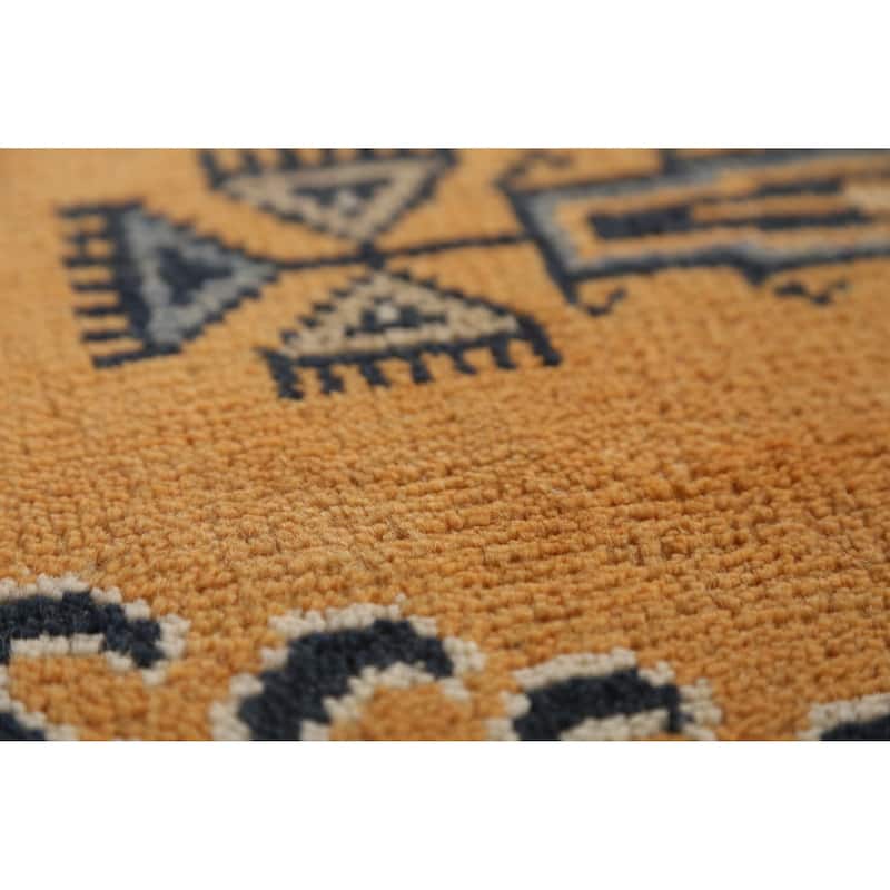 Geometric Viss Indian Area Rug Handmade Orange Wool Carpet - 8'10" x 12'1"