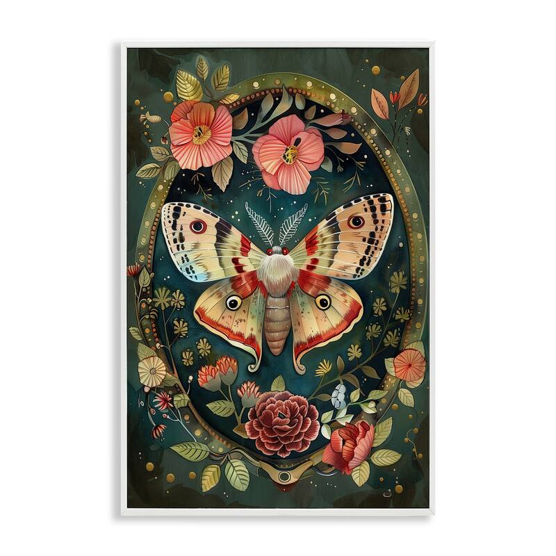Stupell Victorian Moth & Florals Framed Giclee Art Design By The Dutch Lady - 16 x 24 - White