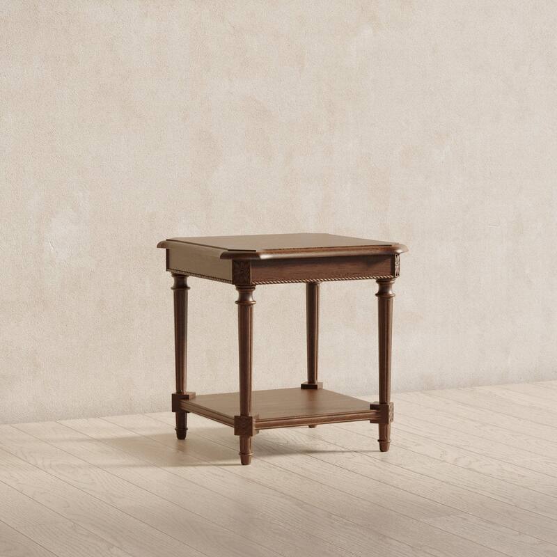 Maven Lane Pullman Traditional Square Wooden Side Table in Antiqued Brown Finish