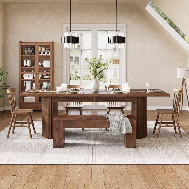 47.24 Inch Farmhouse Entryway Bench, Solid Wood Dining Bench