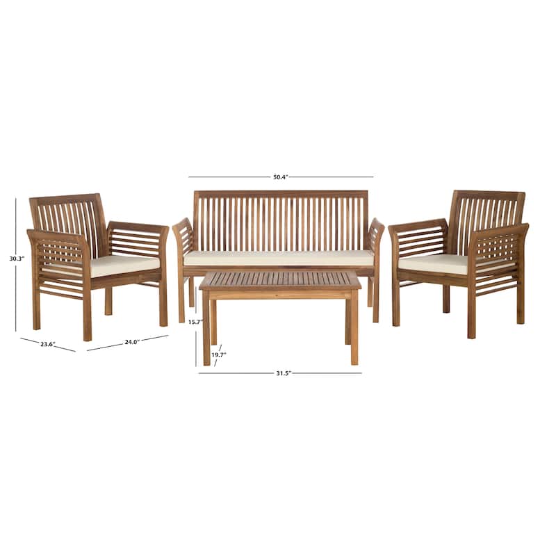 SAFAVIEH Carson Outdoor Acacia Solid Wood 4-Piece Conversation Patio Set