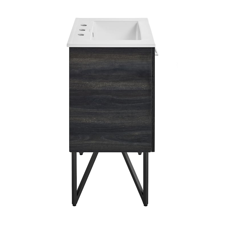 Annecy 24 In. Black Walnut Bathroom Vanity With White, 3-Hole Ceramic Sink Top