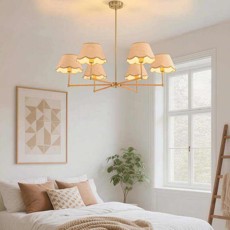 Starsky 6-Light Large Handmade Natural Rattan Boho Wagon Wheel Chandelier