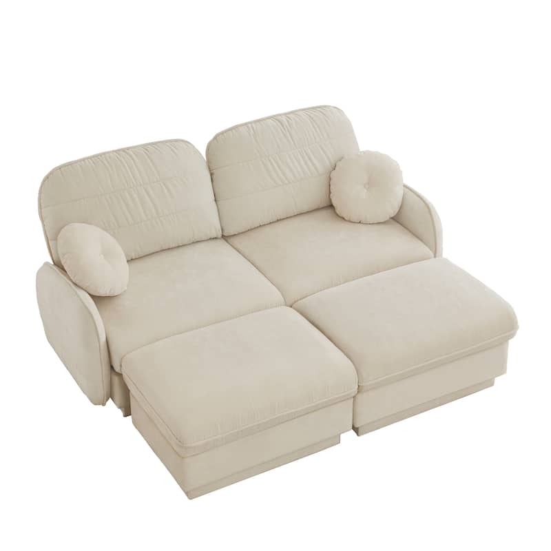 GDFStudio Sylvie Ashworth Chenille Cloud U-Shaped Loveseat Sofa with Movable Ottomans, Deep Seat