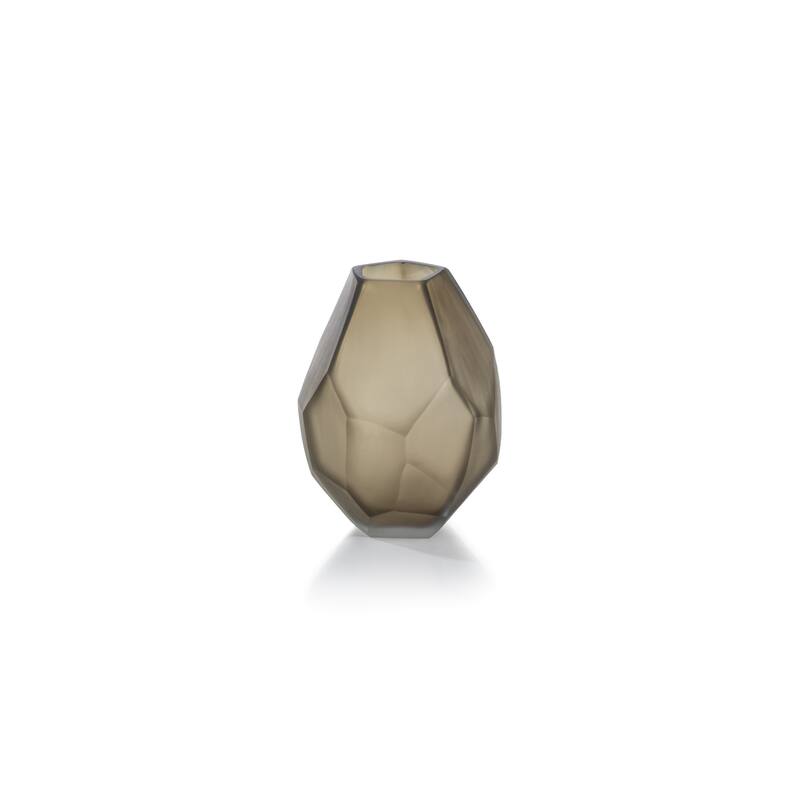 Kubo Faceted Frosted Taupe Vase - Large