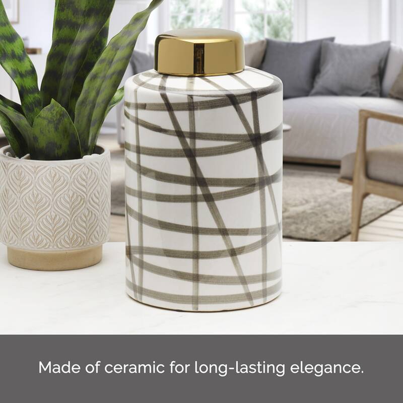 Elements Black and White Scribble Ceramic Jar, 9 Inch