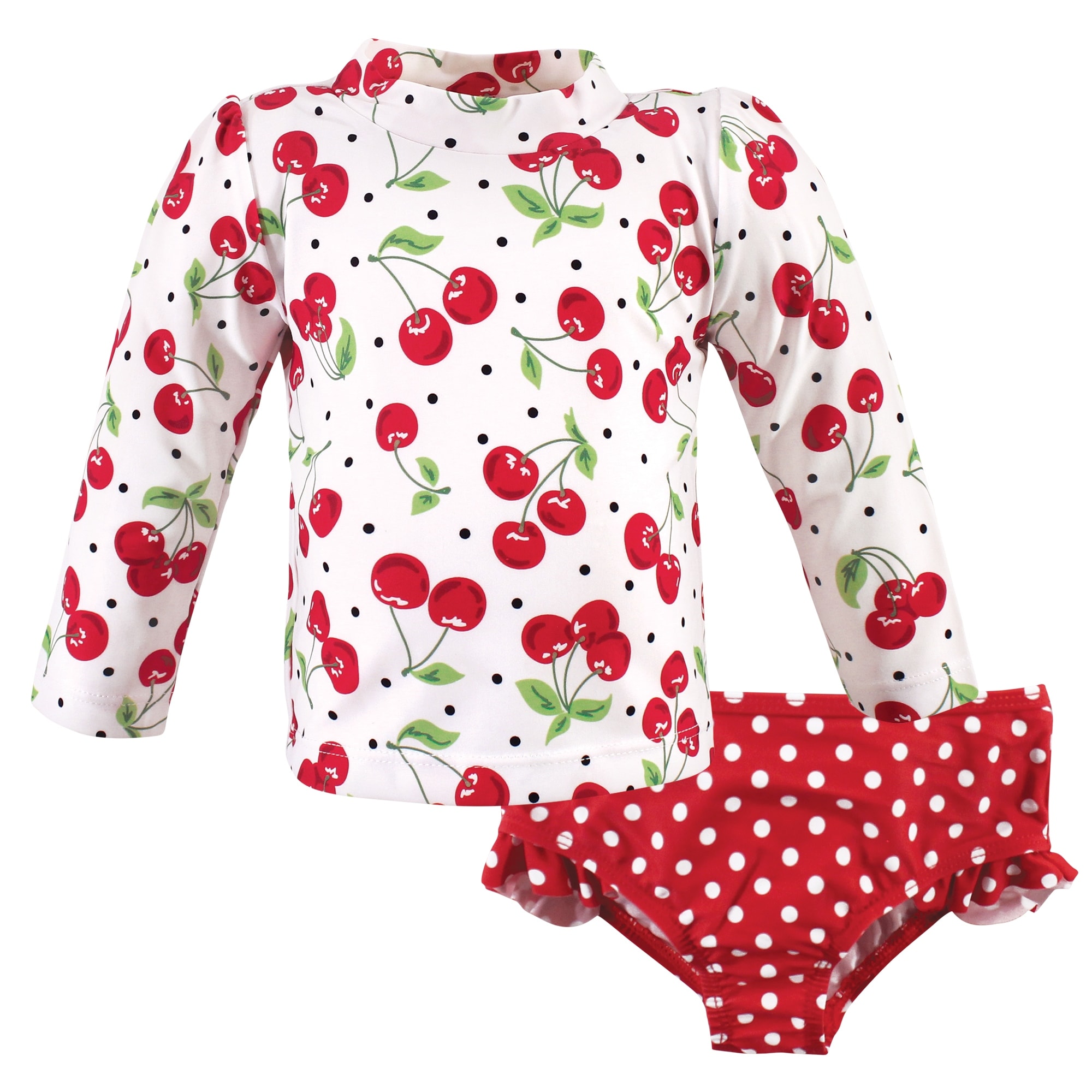 Hudson Baby Infant Girl Swim Rashguard Set, Cherries