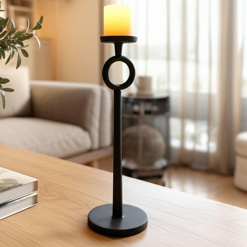 Metal Candle Holder - Contemporary Black Aluminum Narrow Candle Holder for Home or Office Decor