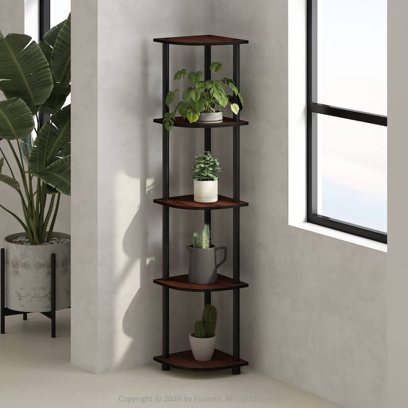 5 Tiers Wood Household Shelving Unit in Dark Cherry/Black (11.6 in. W x 57.7 in. H x 11.6 in. D)