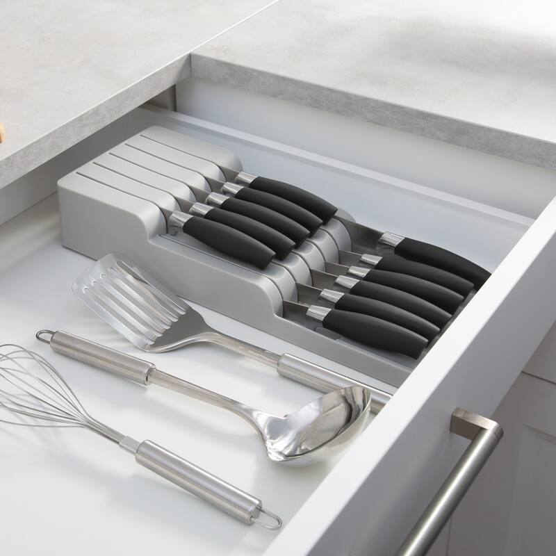 Kitchen Details 2 Tier in Drawer Knife Organizer in Grey - 15.75"x 6.2"x 2.75"