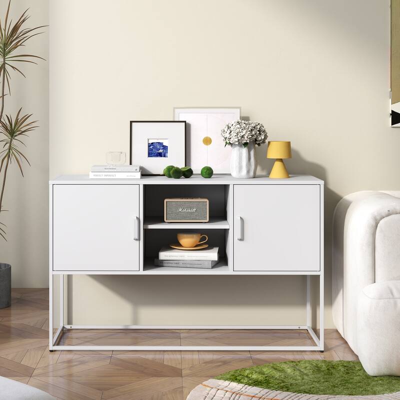 Modern Metal Sideboard Buffet with Plenty of Storage Space and Elegant Handles - White