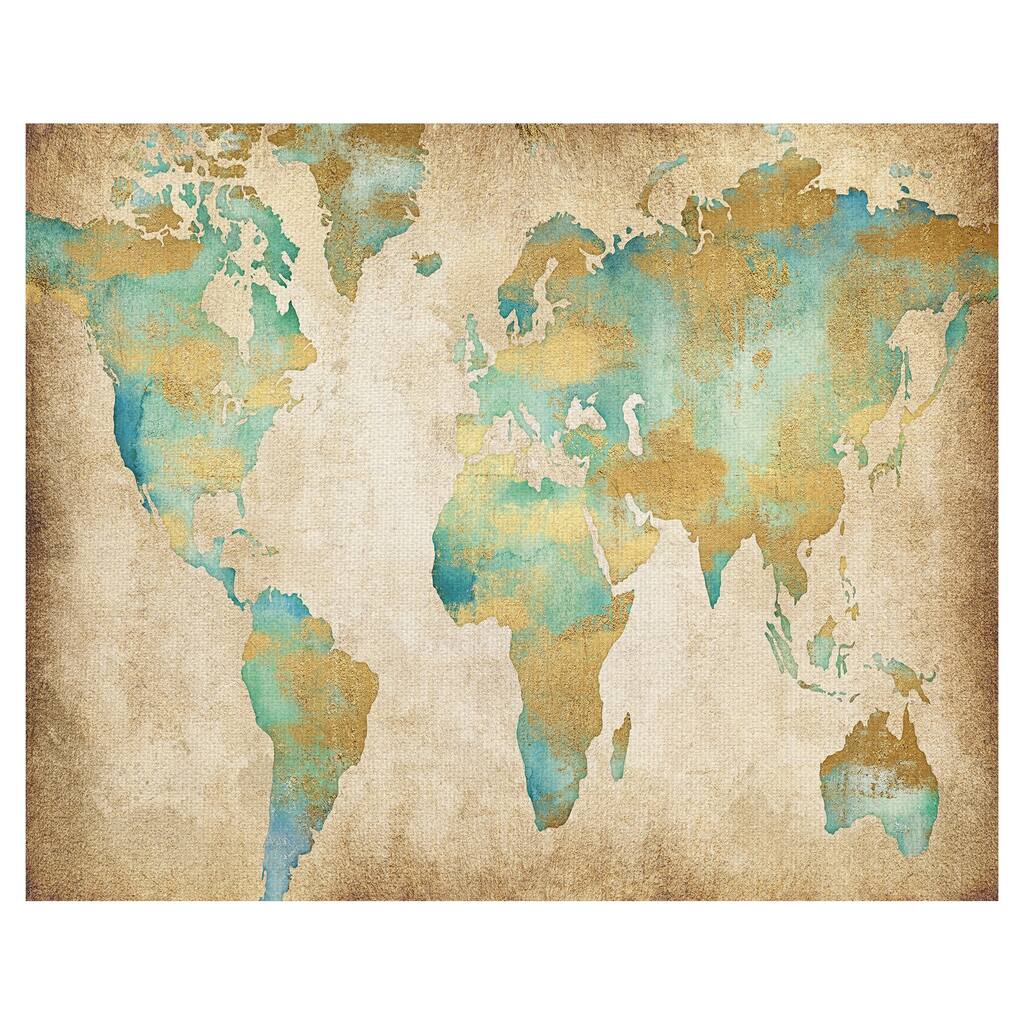 Golden World Map by Willowbrook Fine Art Canvas Art Print