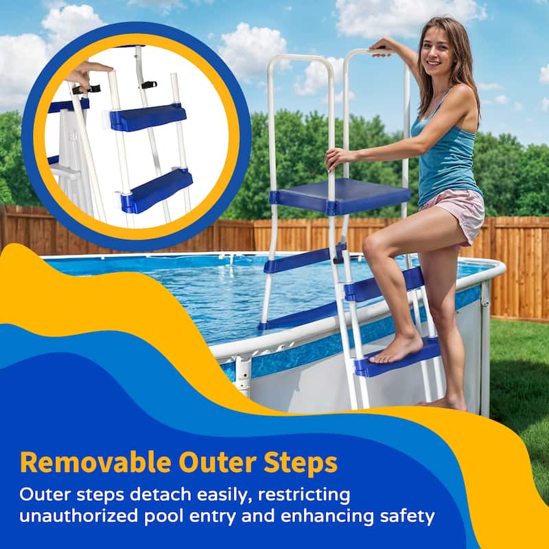 Blue Wave 52-in A-Frame Pool Ladder with Safety Barrier and Removable Steps