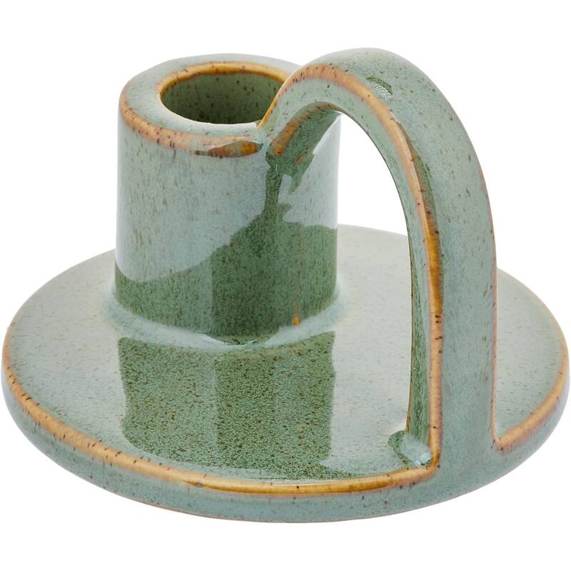 Avocado Green Set of Two Elise Short Ceramic Candlesticks by Aria Home