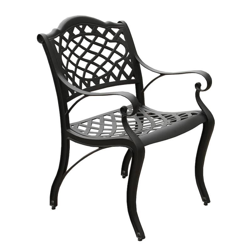 Modern Ornate Outdoor Mesh Aluminum 68-in Rectangular Patio Dining Set with Six Chairs - N/A