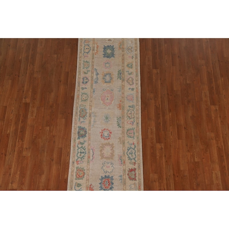 Hand-knotted Oushak Turkish Runner Rug Oriental Wool Carpet - 2'7"x 9'11"