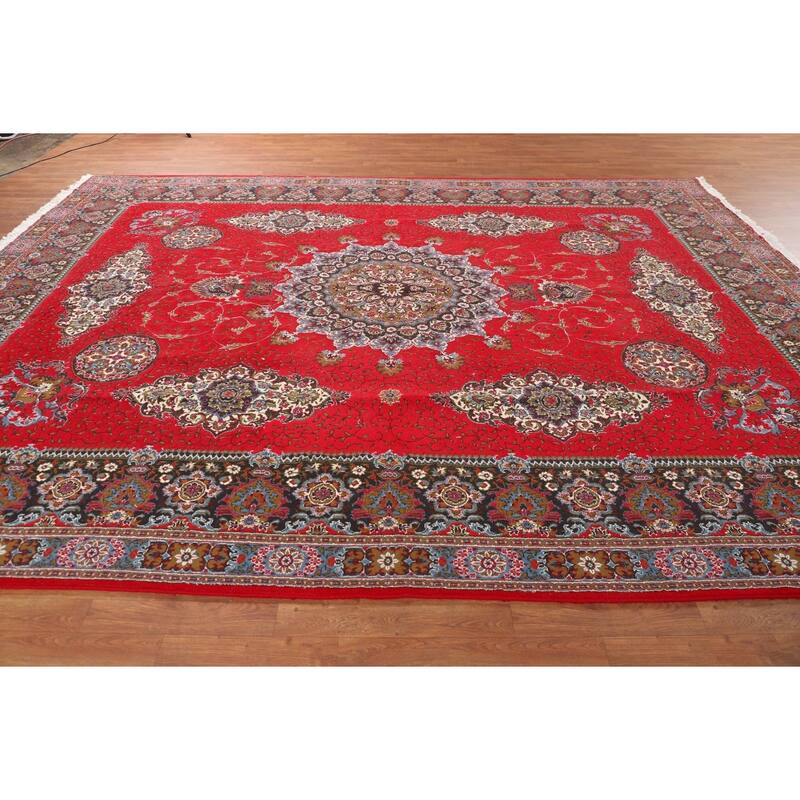Traditional Red Kashan Turkish Area Rug Medallion Machine Made Carpet - 9'7" x 12'11"