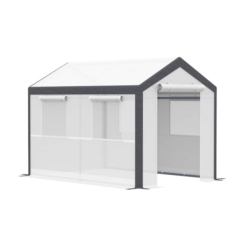 Outsunny Outdoor Walk-In Tunnel Greenhouse Garden Warm Hot House with Roll Up Windows, Zippered Door, & Weather Cover