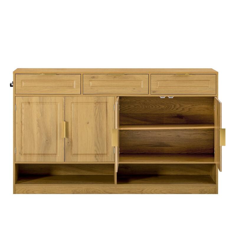 Farmhouse 59.1" Sideboard Cabinet with 3 Drawers and Open Shelf for Dining Room, Living Room, Entryway