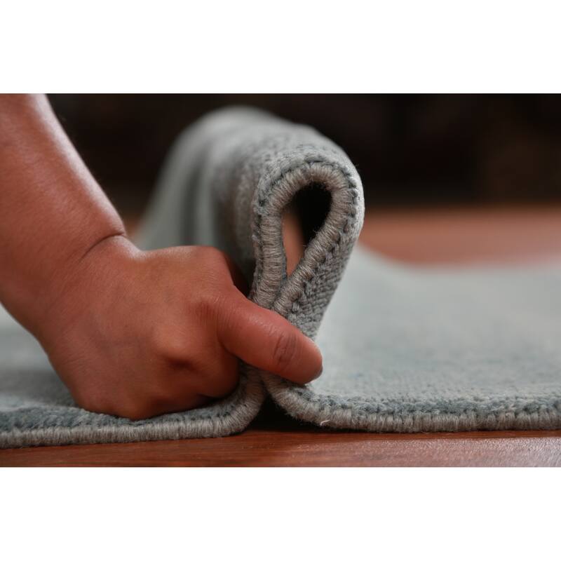 Hand Knotted Oriental 100% Wool Carpet Modern Solid Navy Blue & Blues Gabbeh Runner Rug - 9' 11'' X 2' 11''
