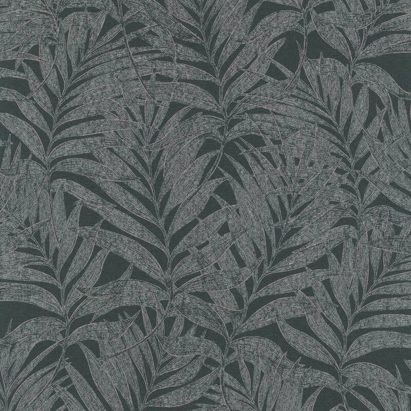 Galerie Wallcoverings Hotel Botanical Palm Leaf Non-woven Glitter Wallpaper Roll - 33 feet x 21 inches - Black