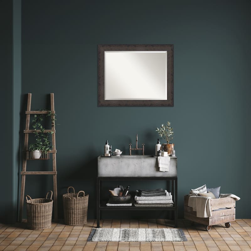 Dappled Beveled Wood Framed Bathroom Vanity Wall Mirror