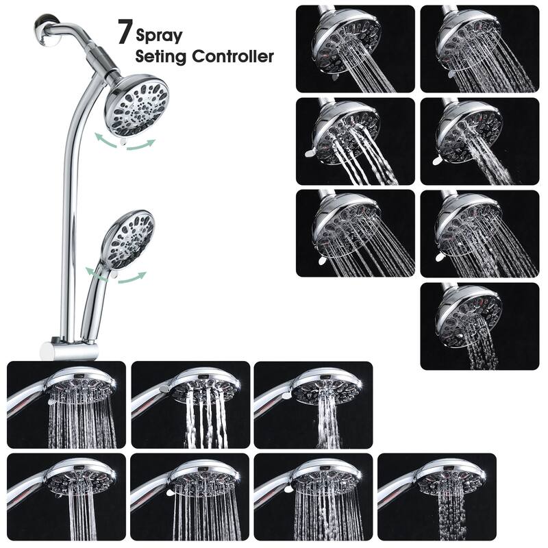 Drill-Free Stainless Steel Slide Bar Combo Rain Showerhead 7-Setting Hand, Dual Shower Head Spa System