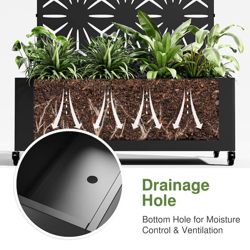 Metal Movable Planter Box with Trellis Privacy Screen Planter Box with Lockable Wheels
