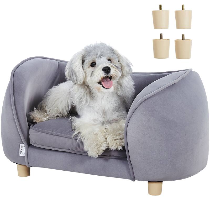 VEVOR Pet Sofa, Dog Couch for Dogs and Cats, Soft Velvety Dog Sofa Bed - 27x15x15 inch Small - Dark Grey