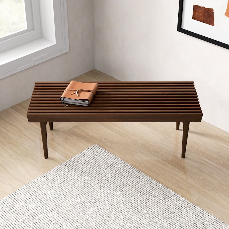 GDFStudio - Mia Mid-Century Modern 47.2" Wide Solid Wood Bench with Natural Walnut Stain Finish - 47.2"W - Dark Brown