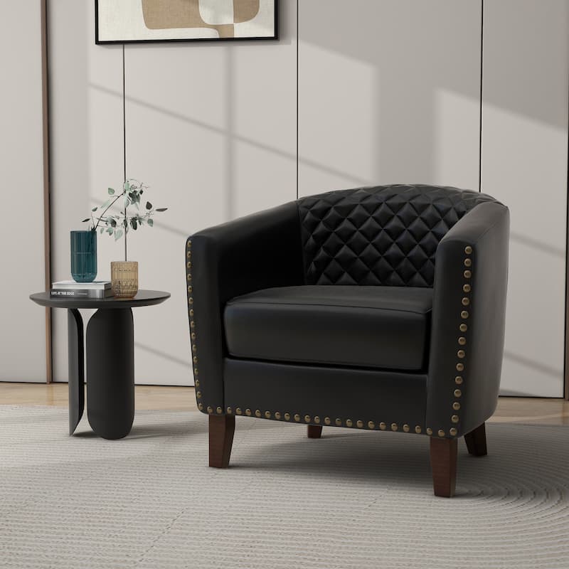 Faux Leather Barrel Accent Chair