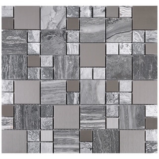 TileGen. Random Square Mixed Material Tile in Gray/Silver Wall Tile (10 ...