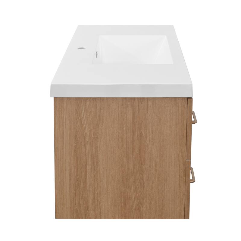 StellarArc 48 in Wall Mounted Single Sink Bathroom Vanity with Integral Sink Top