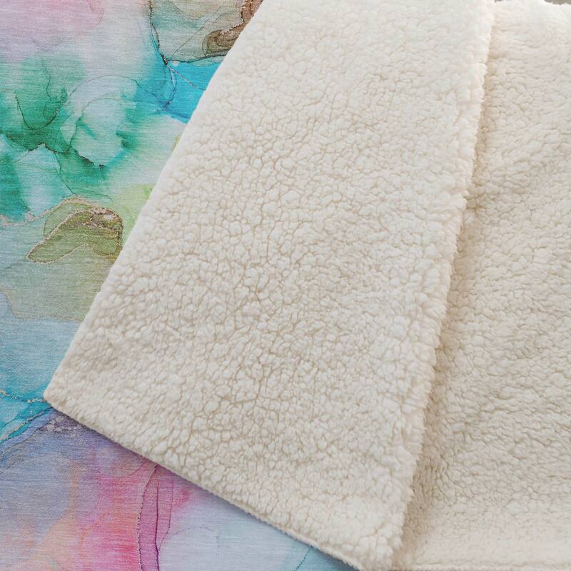 Premium Machine Washable Modern Watercolor Sherpa Throw Blanket