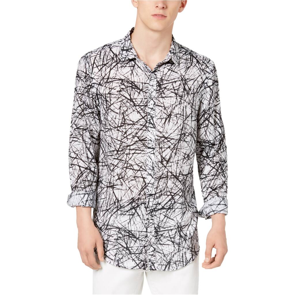 I-N-C Mens Cross-Hatch Button Up Shirt, Black, X-Large