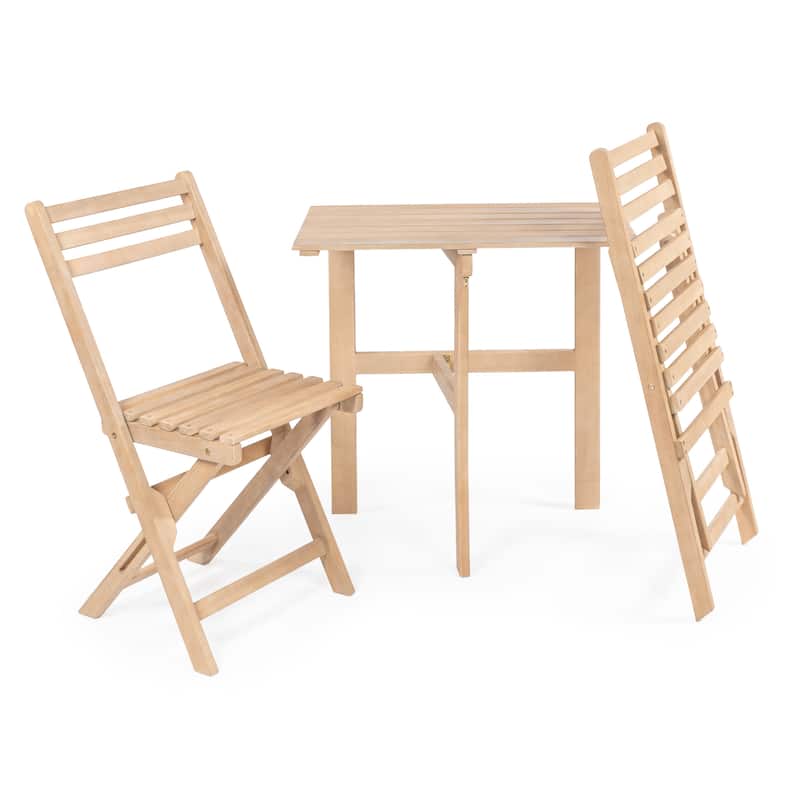Sitges Modern Traditional 3-Piece Acacia Wood Outdoor Folding Bistro Set, Light Teak by JONATHAN Y