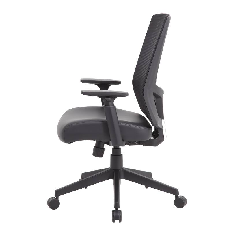 Swivel Task Chair, Black Mesh, Gray Antimicrobial Vinyl, Foam